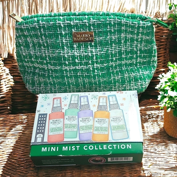 Mario Badescu Mini Mist Facial Spray Kit with Green White Woven Cosmetic Bag NEW - Picture 14 of 14